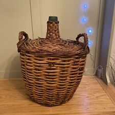 Vintage Large Green Glass Carboy Demijohn In Wicker Basket Viresa 48cm Tall