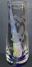CAITHNESS HEAVY ETCHED KINGFISHER VASE WITH SWIRL 9 INCHES (23 CM)