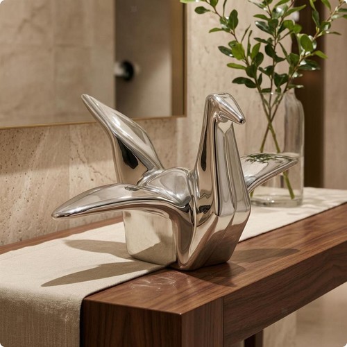 Ceramic crane ornament - ornament, glazed
