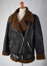 Ladies Zara Black & Brown Faux Suede Faux Sheepskin Aviator Flying Jacket UK 14