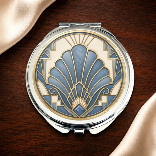 Dusty blue art deco compact - dusty,