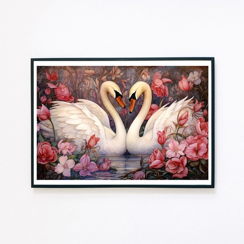 White swans love birds flowers - love,