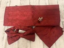NEW Men's 4 Pc Set Cummerbund Bow Tie Cufflinks Handkerchief Mulberry Red CG B72