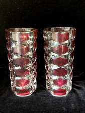 Vintage Luminarc Red & Clear 6 sided Geometric Blocks  Glass Vases x2