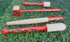 Romany Bargeware Hand Painted Wooden Kitchen Utensil Set Masher Rolling Pin etc