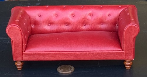 Dolls house sofa red - sofa, leather