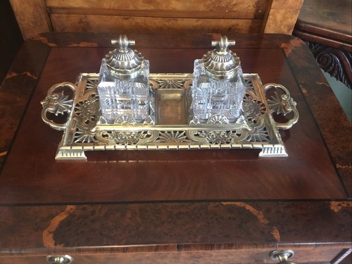 Fine antique brass desk set - antique,