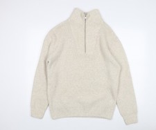 Zara Women's Beige Full Zip High Neck Jumper L