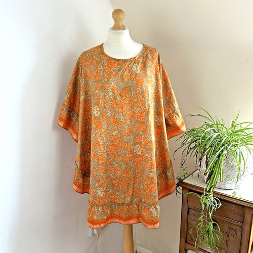 Orange gold satin kaftan top - orange,