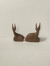 Preloved Pair Vintage Hand Carved Wooden Laying Down Antelope Gazelle Figurines