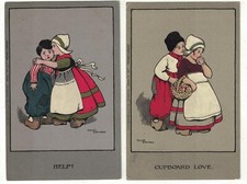 2 Postcards of Dutch Children by Ethel Parkinson HELP! & CUPBOARD LOVE 1911