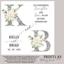 Personalised Wedding Day Card Initials Son Daughter In Law Bride MANY COLOURS