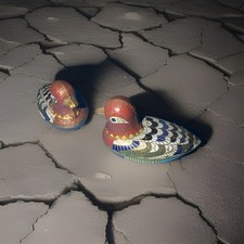 Vintage Chinese Cloisonné Duck Trinket Box Enamel On Brass Set Of 2