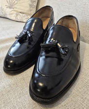 LOAKE "LINCOLN" MEN BLACK LEATHER TASSLE SLIP ON LOAFERS  - SHOE SIZE UK 9.5 F