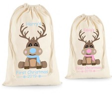 Personalised Reindeer 1st Christmas 2019 Sack  Xmas Santa Stocking Bag Baby sack