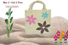 Jute Bag - Small - with printed multicolour flowers - Lunch / Gift Bag