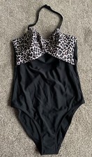 figleaves Black Tailor Tummy Control Longer Length Swimsuit Size 36E Brand New