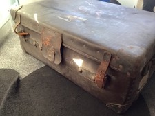 Vintage Trunk Large Heavy Duty leather Straps, silk ? Lining,wooden runners Rail