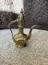 Vintage Solid Brass Etched Small Indian Genie Oil Lamp 6" Aladdin