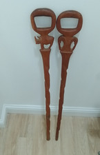 2 x Vintage Walking sticks African Hard wood hand carved Rhino / Elephant 35"
