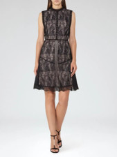 NEW REISS Stunning TORI Black Lace Fit & Flare Dress. RRP £225. 10