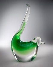 Blown Sommerso Glass Green to Clear Turtle Dove Bird Sculpture Ornament Figurine