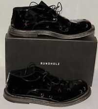 RUNDHOLZ Size 40 (UK 7/8?) Reflex Black Patent Punched Holes Flat Lace Up Shoes