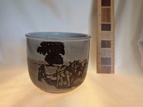Vintage brown stoneware plant - vintage,