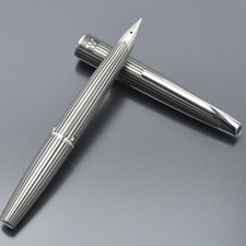 VERY RARE!! PILOT MYU Stripe Namiki JAPAN Fountain Pen Silver & Black Stripe