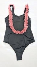 Vintage Style Swimsuit Black floral pink flowers small retro embellished 