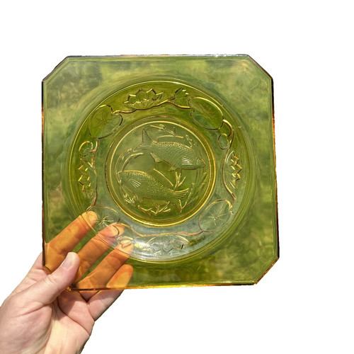 Bagley glass deco amber fish - deco,