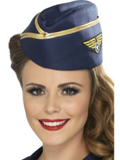 Air Hostess Hat Navy Ladies Flight Steward Fancy Dress New