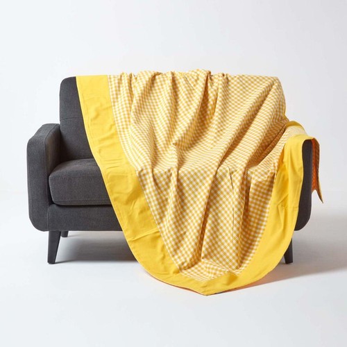 Yellow gingham check throw - check,
