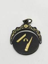 Vintage Black and Gold Masonic Freemasons Spinner Fob Damascene Symbols