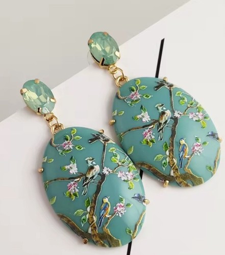 Long turquoise bird earrings - turquoise,