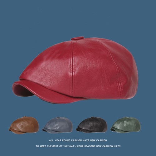 Solid color leather newsboy - leather,