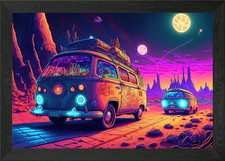hippie van in space Framed