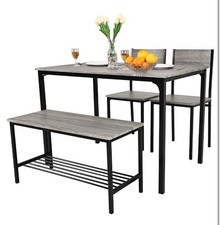 Dining Table and 2 Chairs with Bench, Modern Design Bistro Patio Garden, Grey