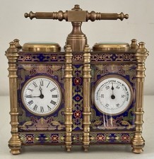 Vintage Cloisonne Enamel Clock And Barometer carriage clock In Mint Condition