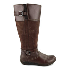 Clarks Knee Boots Brown Leather Heels Size 6