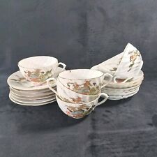 Japanese Eggshell Trios x6 Cups Saucers Side Plates Porcelain Hand Painted