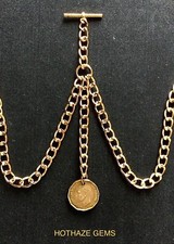 Threepence/Thruppence/GEORGE VI Gold Colour DOUBLE Albert Pocket WATCH CHAIN/Fob