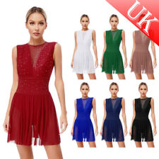 UK Womens Sleeveless Figure Skating Dress Ballet Lyrical Dance Leotard Dress