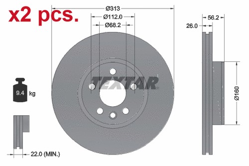 Pcs front brake disc - x2,