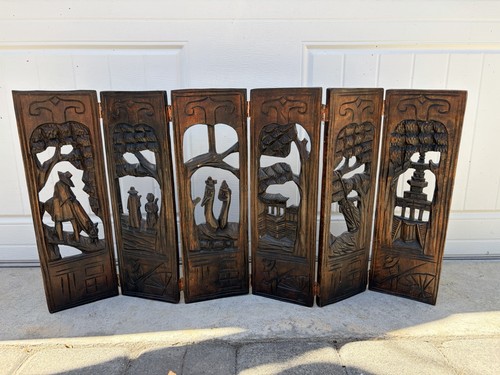 Antique carved wooden folding - antique,