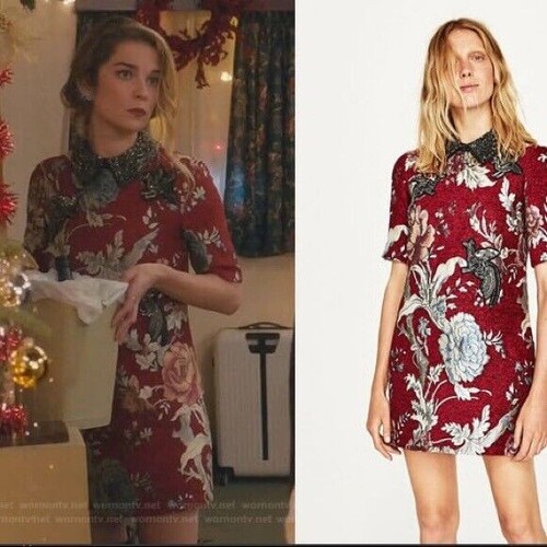 Zara red jacquard patch - jacquard, dress