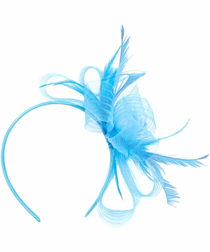 Blue mesh feather bow - mesh,