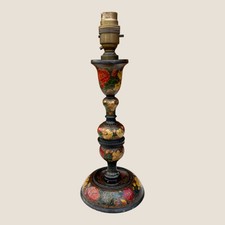 Antique Indian Kashmiri Papier Mache Floral Candlestick Lamp Electric Light