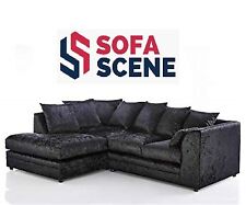 Corner Crushed Velvet Sofa Black Glitz Footstool Swivel Armchair 3 2 Seater 