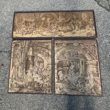 3 Antique French Tapestries Wall Hanging 19th Century Renaissance 147 x 52cm etc